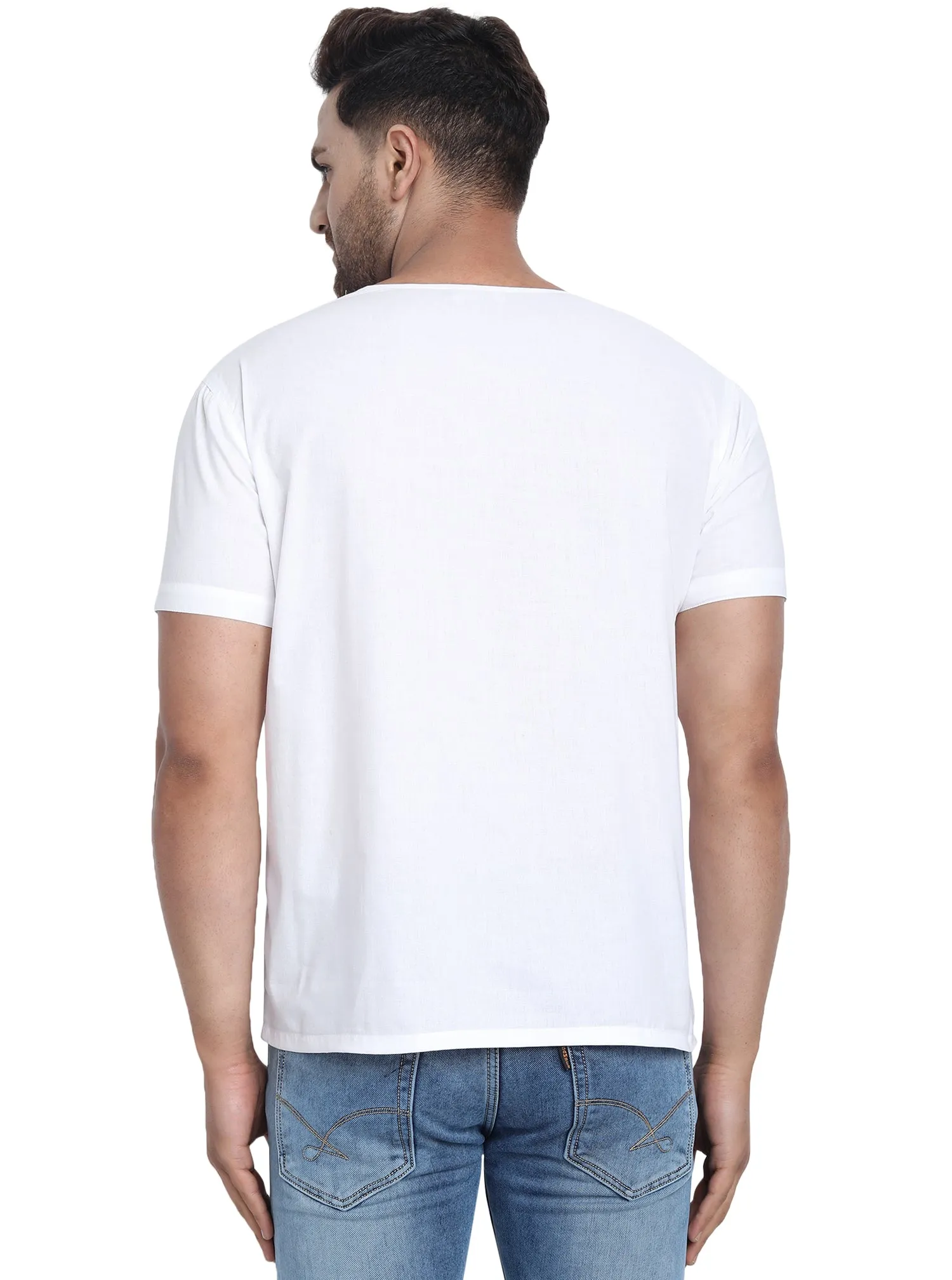 Men's Tunic V-Neck Short Regular Fit Cotton Kurta White