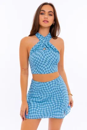 Milly Checkered Halter Crop Top