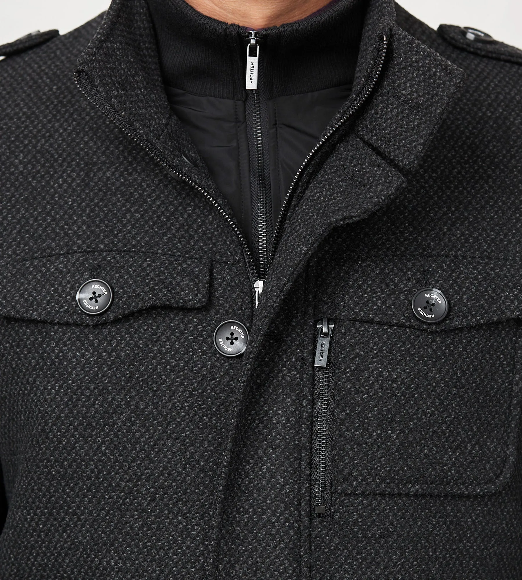 Modern Mid-Length Field Coat with Removable Bib