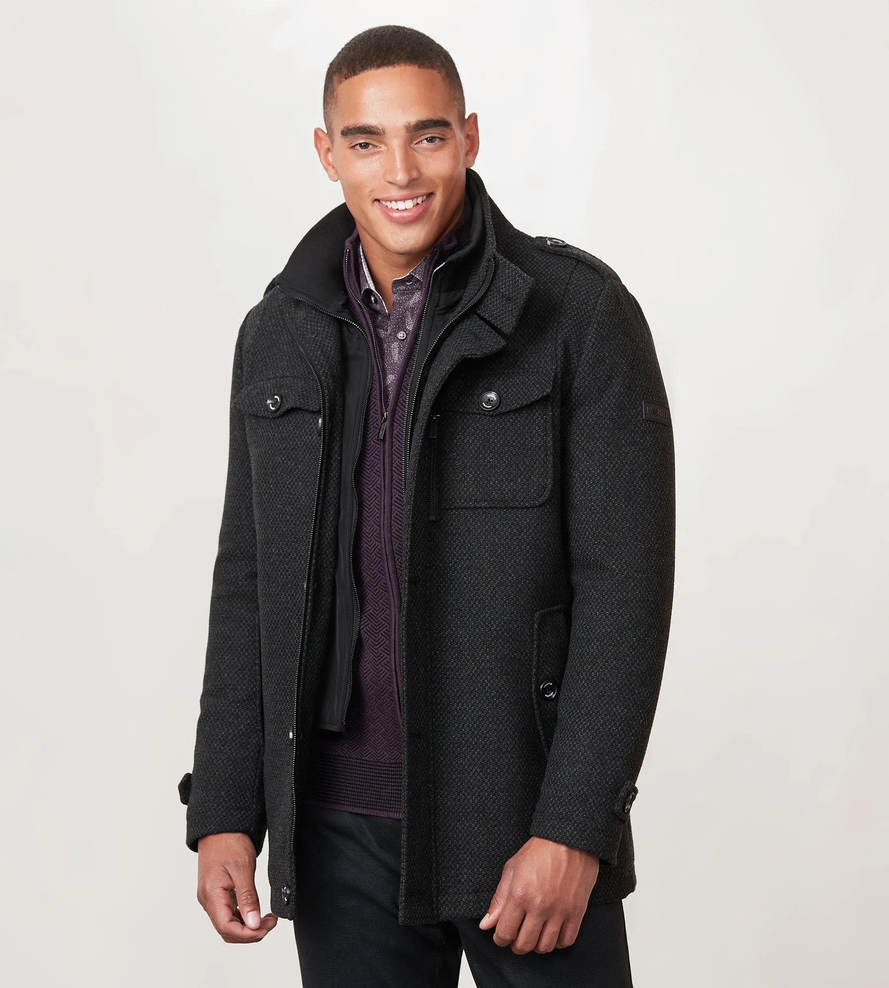 Modern Mid-Length Field Coat with Removable Bib