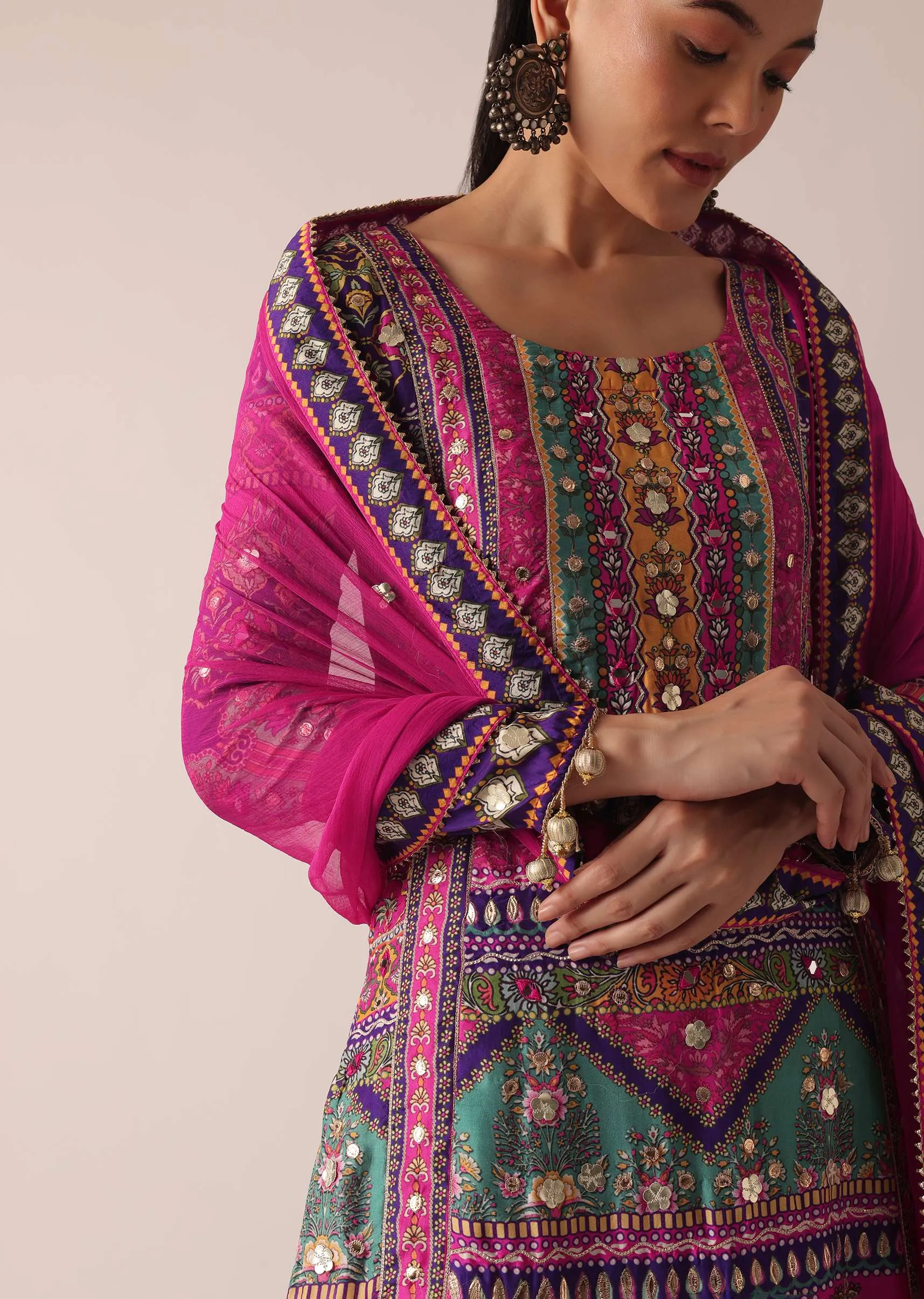 Multicolor Kurta Set With Mirror Work