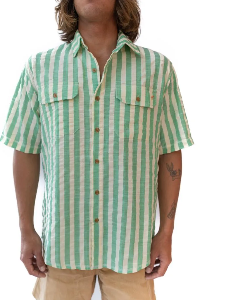 Muso Short Sleeve Shirt | Green Stripe