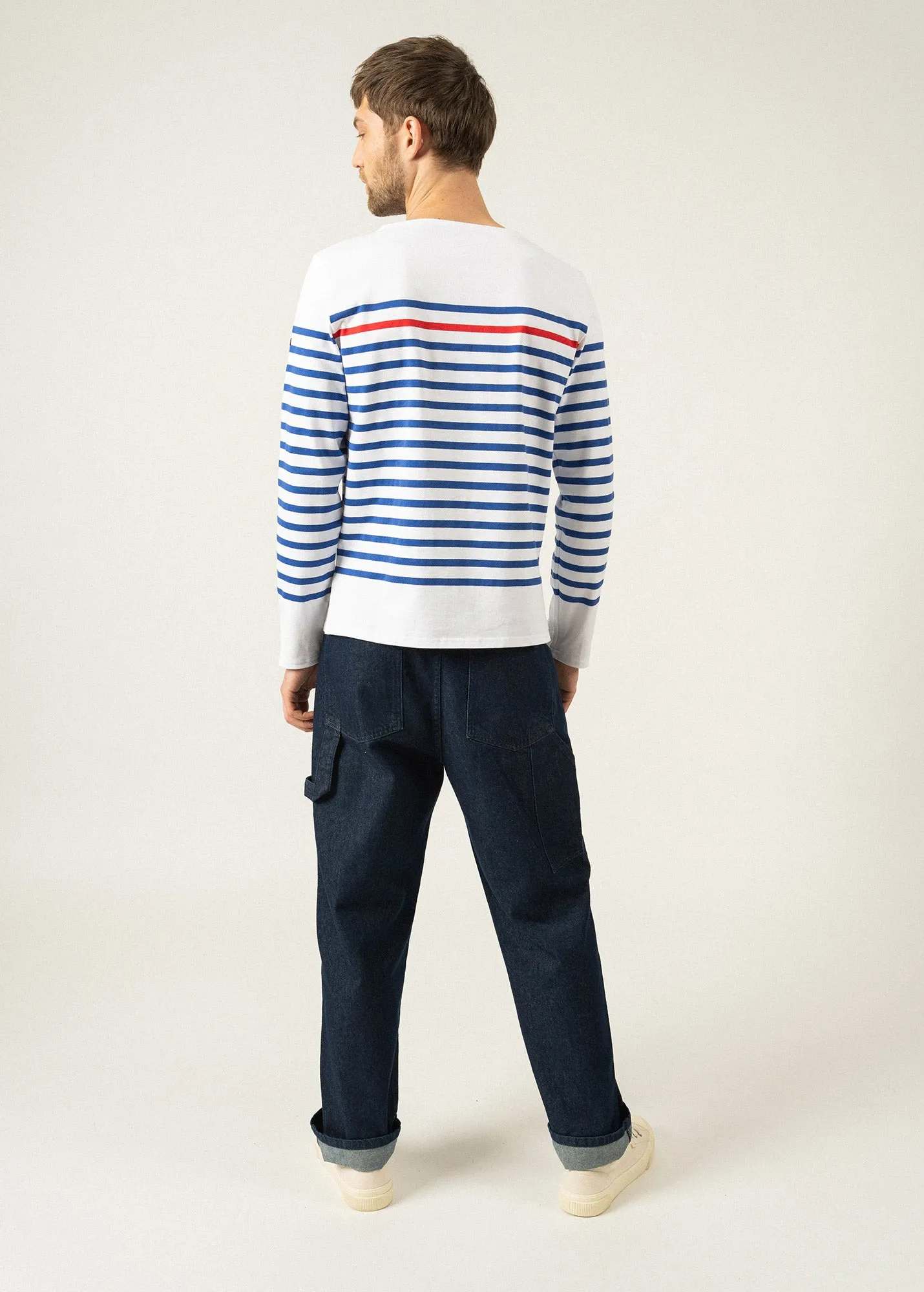 Naval authentic striped sailor shirt - with contrasting stripe, in combed cotton (NEIGE/GITANE/TULIPE)