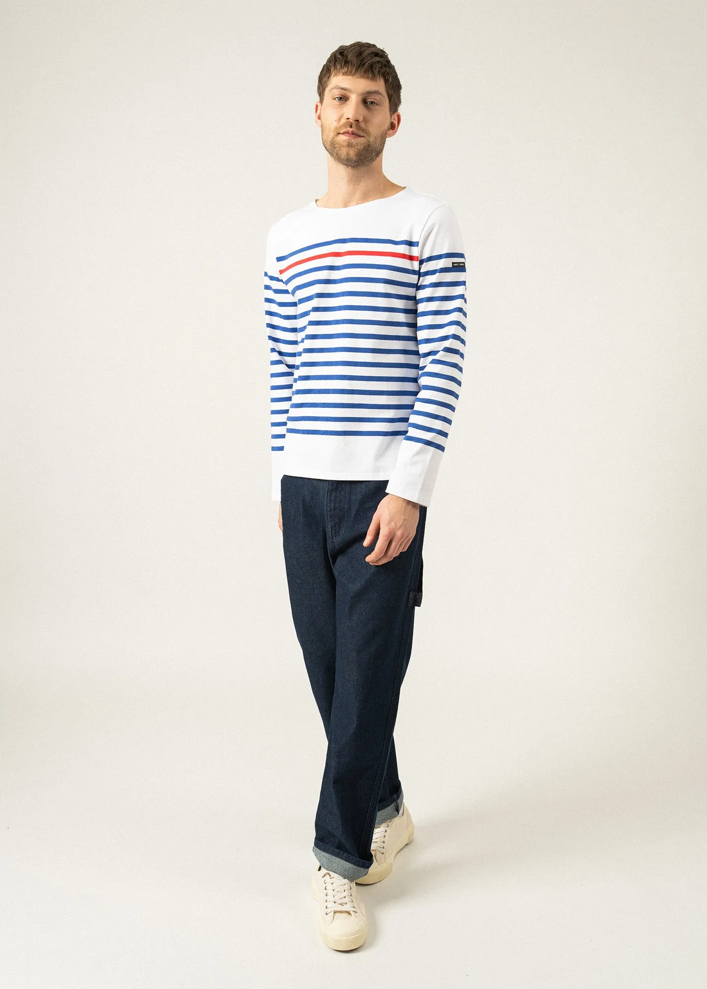 Naval authentic striped sailor shirt - with contrasting stripe, in combed cotton (NEIGE/GITANE/TULIPE)