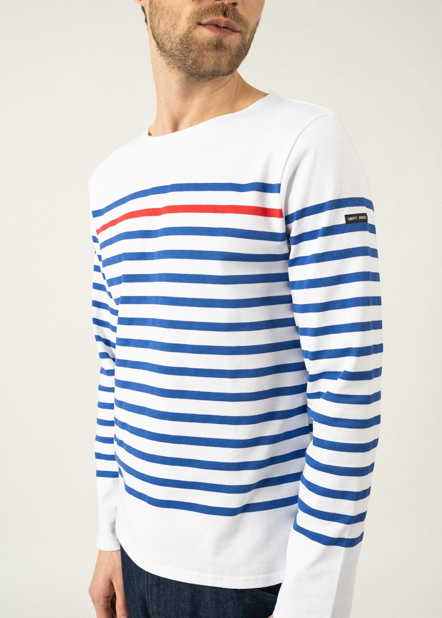 Naval authentic striped sailor shirt - with contrasting stripe, in combed cotton (NEIGE/GITANE/TULIPE)