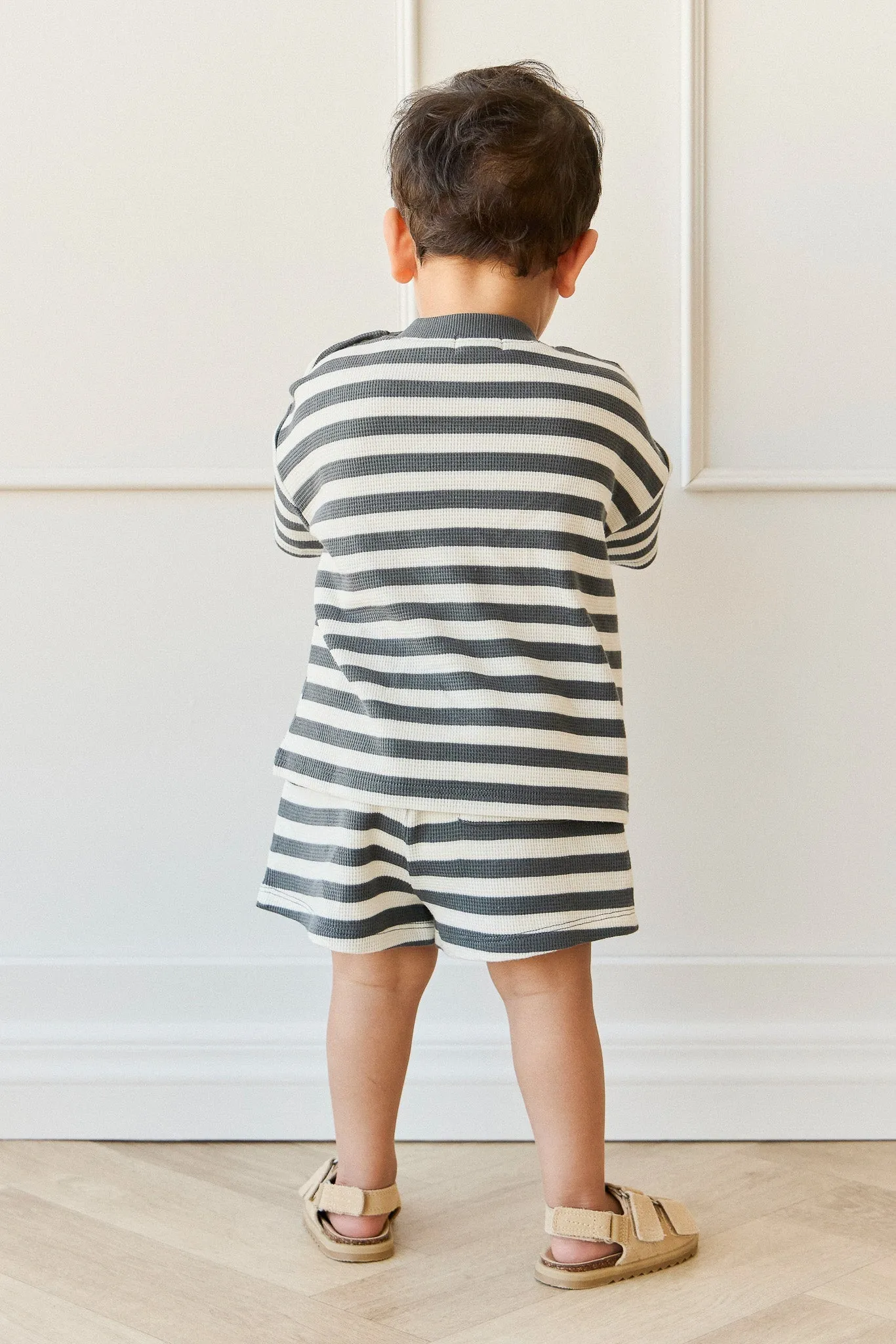 Organic Cotton Waffle Leith Short - Oliver Stripe Atlantic/Cloud