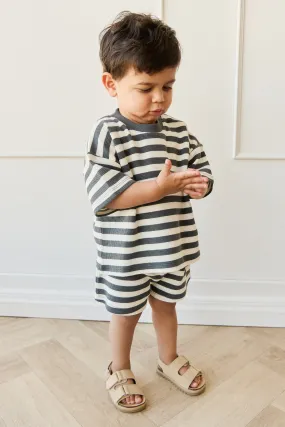 Organic Cotton Waffle Leith Short - Oliver Stripe Atlantic/Cloud
