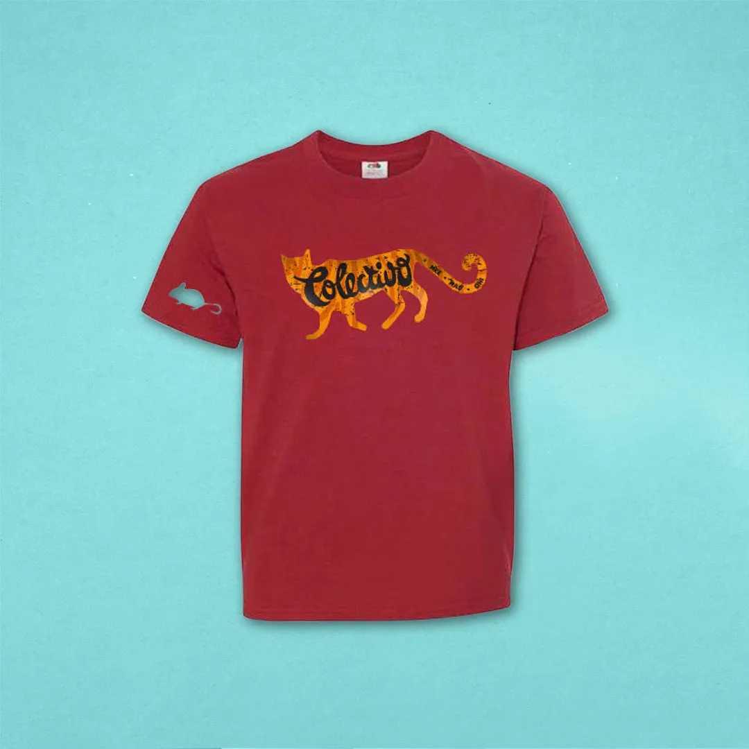 Adorable Red Cat & Mouse Youth T-Shirt - Fun Design for Kids