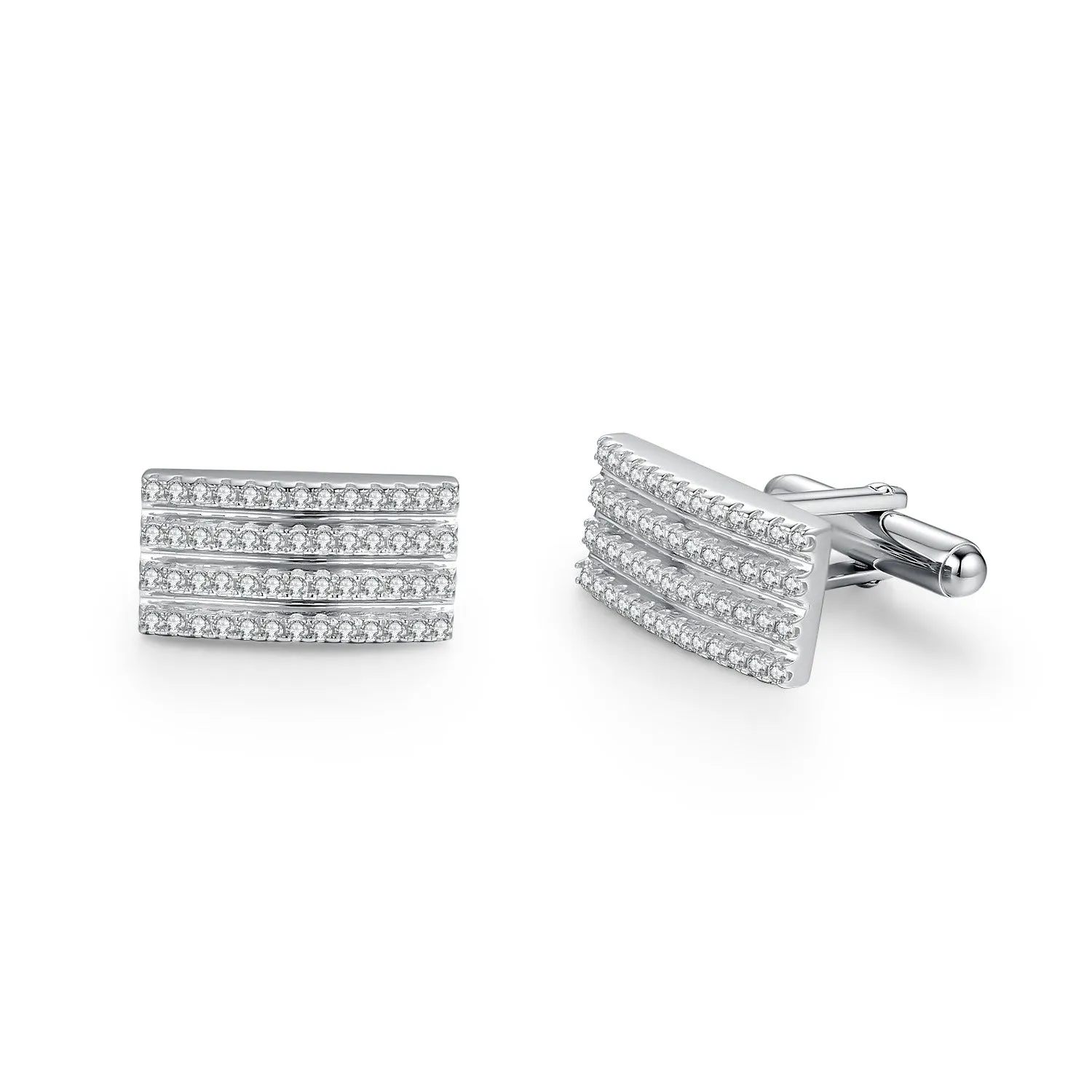 Rhodium Plated Sterling Silver Micropave Striped Cufflinks
