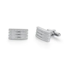 Rhodium Plated Sterling Silver Micropave Striped Cufflinks