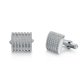Rhodium Plated Sterling Silver Micropave Striped CZ Cufflinks