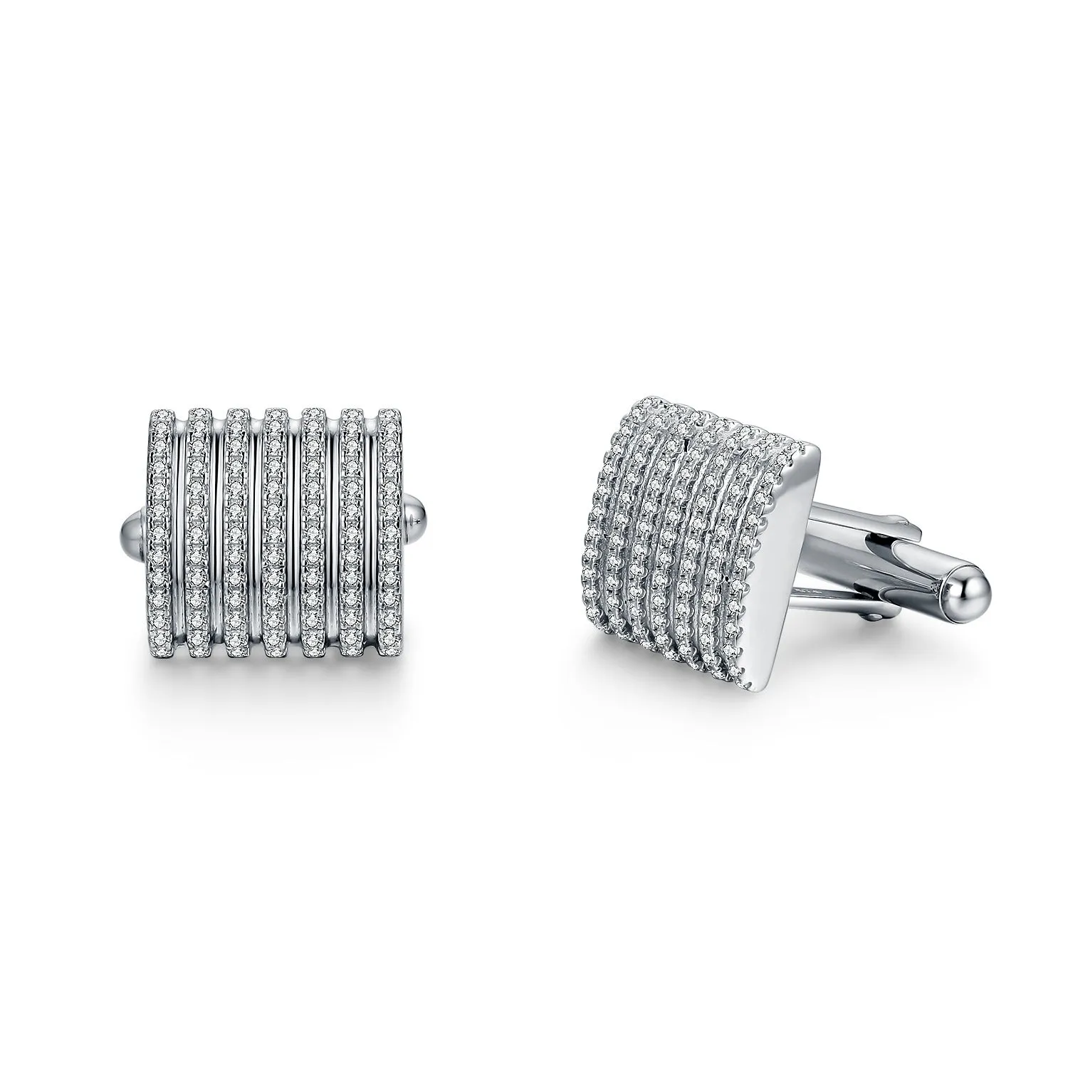 Rhodium Plated Sterling Silver Micropave Striped CZ Cufflinks