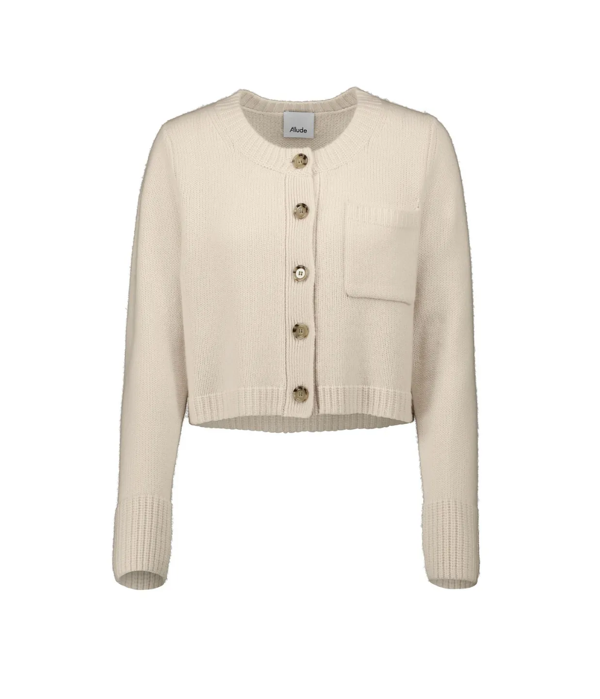 Round Neck Cashmere Blend Cardigan in Cream