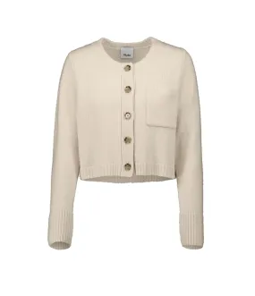 Round Neck Cashmere Blend Cardigan in Cream