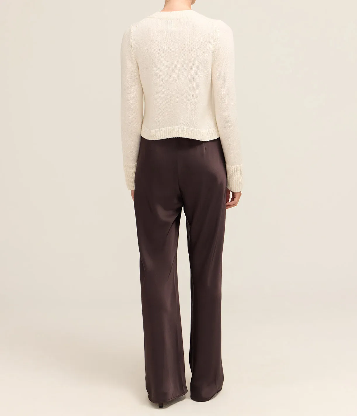 Round Neck Cashmere Blend Cardigan in Cream