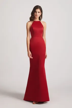 Satin Halter Criss-Cross Back Trumpet Bridesmaid Dresses (AF0163)
