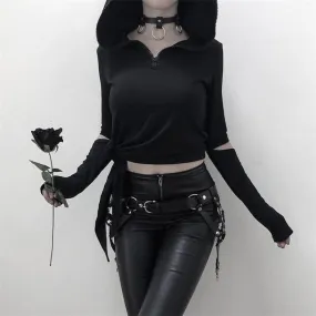 Sexy Gothic Punk Hollow Lace Up Hooded Long Sleeve