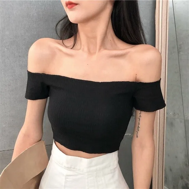 Slash Neck Tube Top Korean T-shirt