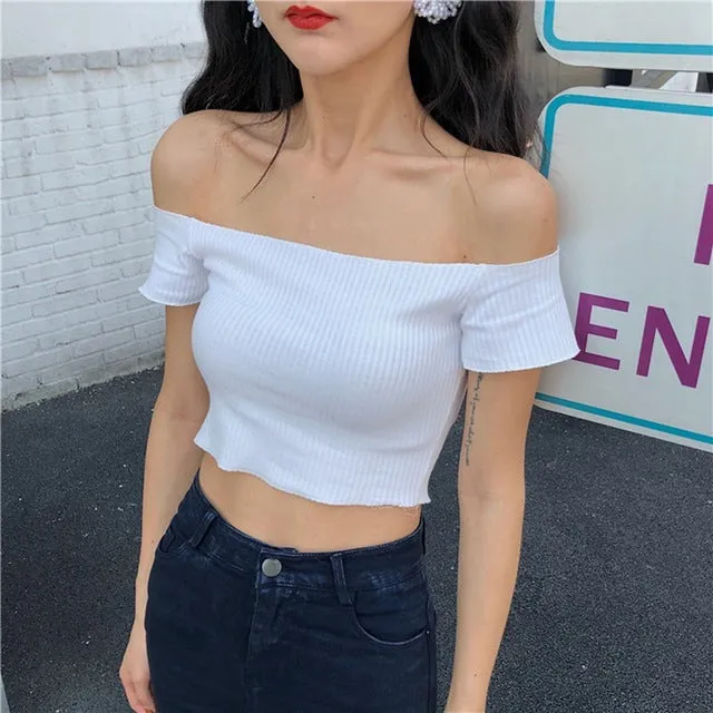 Slash Neck Tube Top Korean T-shirt