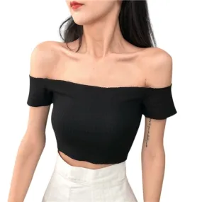 Slash Neck Tube Top Korean T-shirt