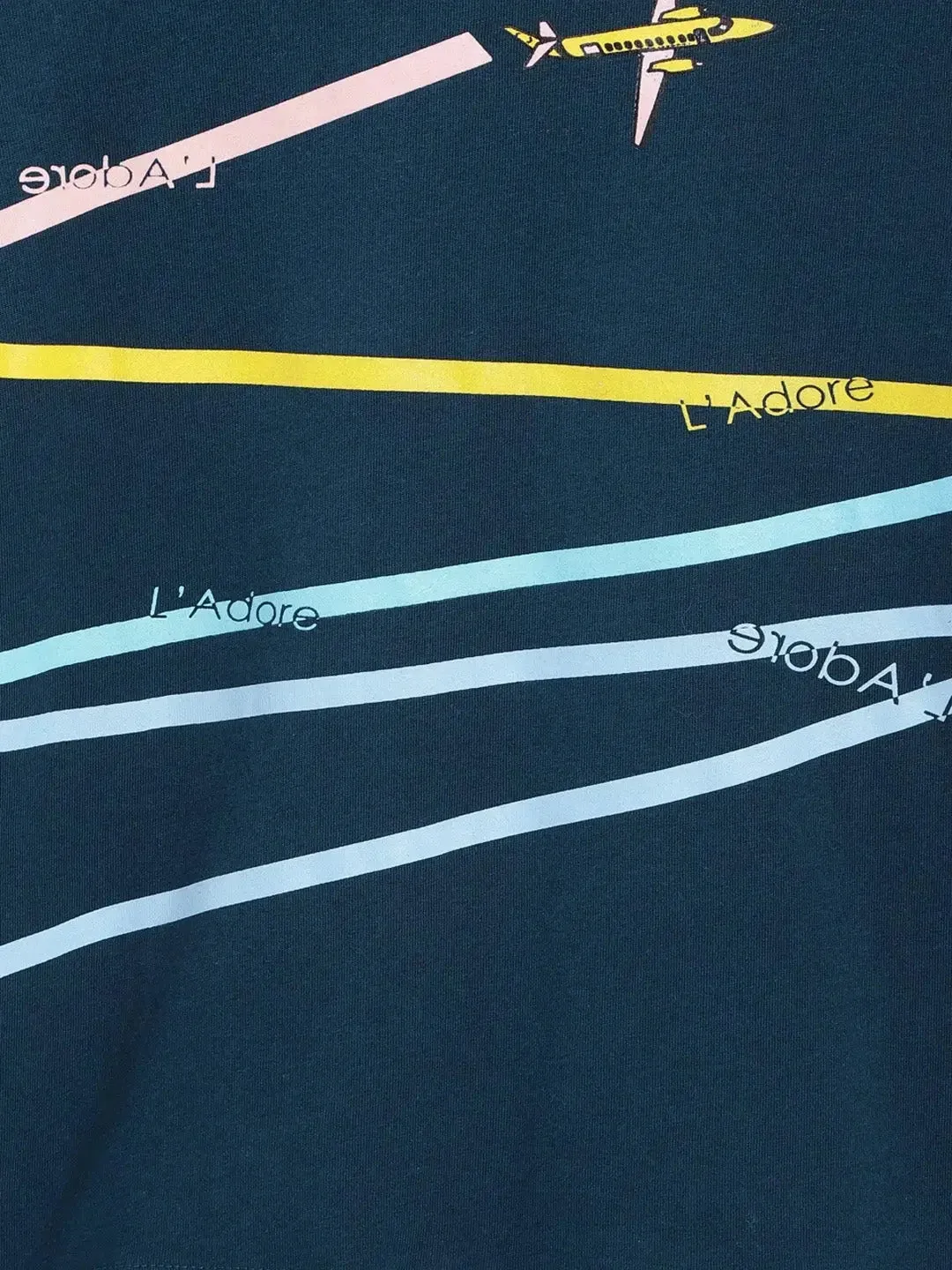 Teal Aircraft Route Printed Round Neck Cotton T-shirt