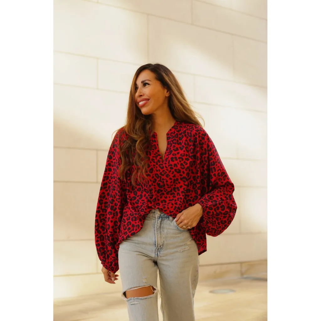 Trendy Kylie blouse / 100200 - Red Animal Print