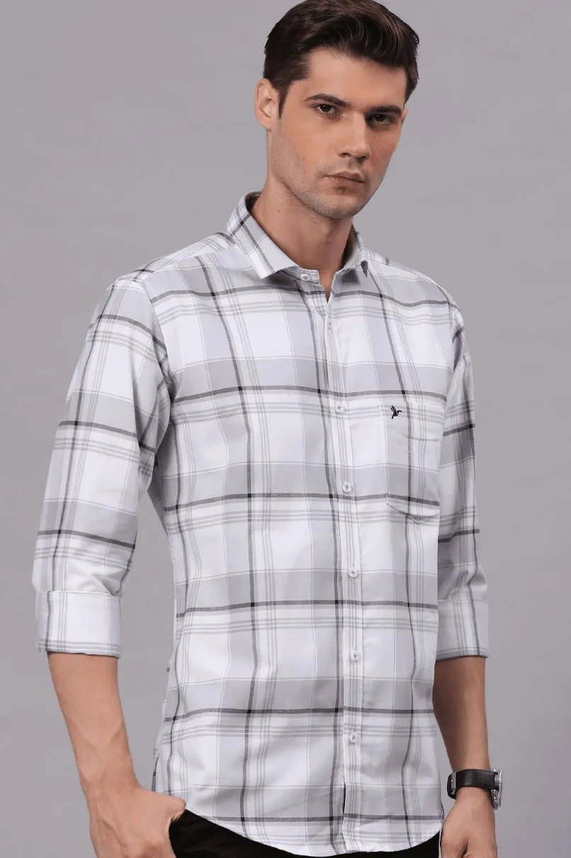 White and Silver Grey Checks - Full-Stain Proof