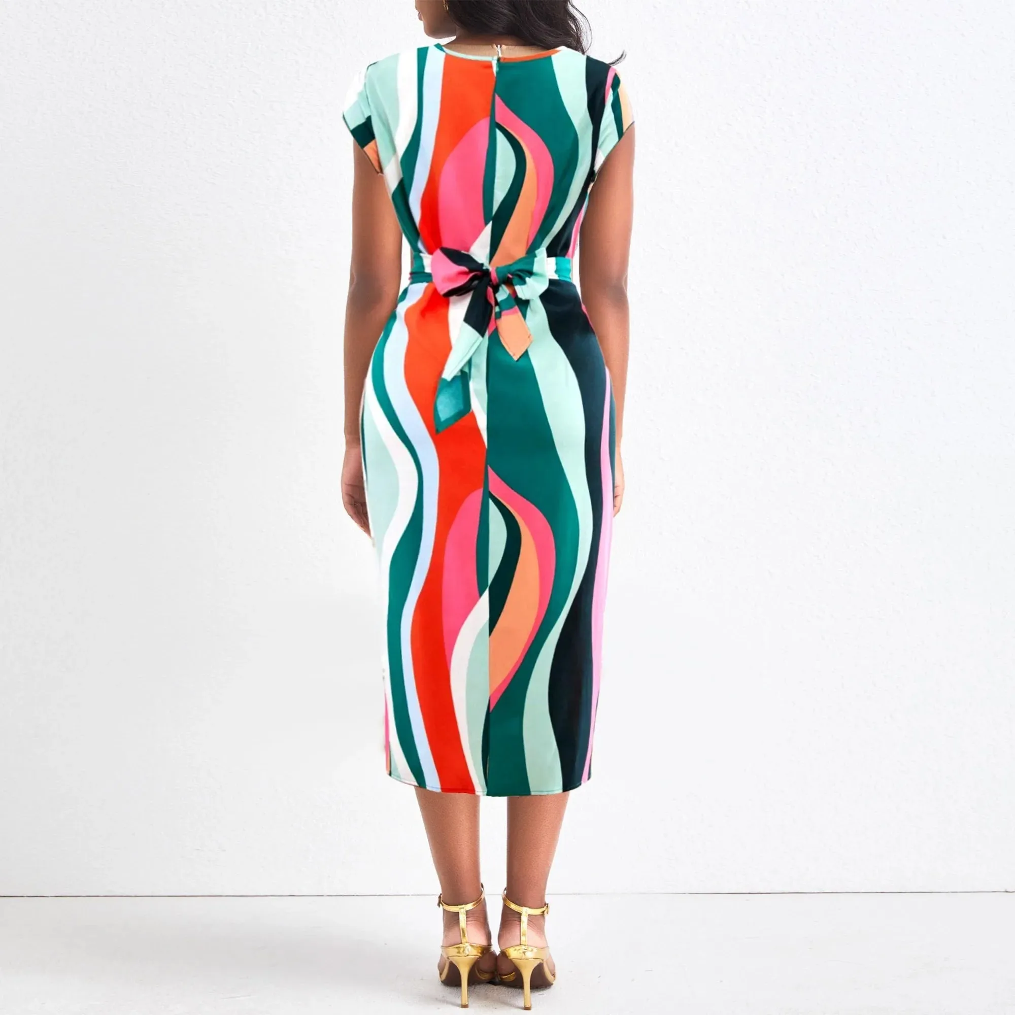 Women Abstract Printed Round Neck Dress