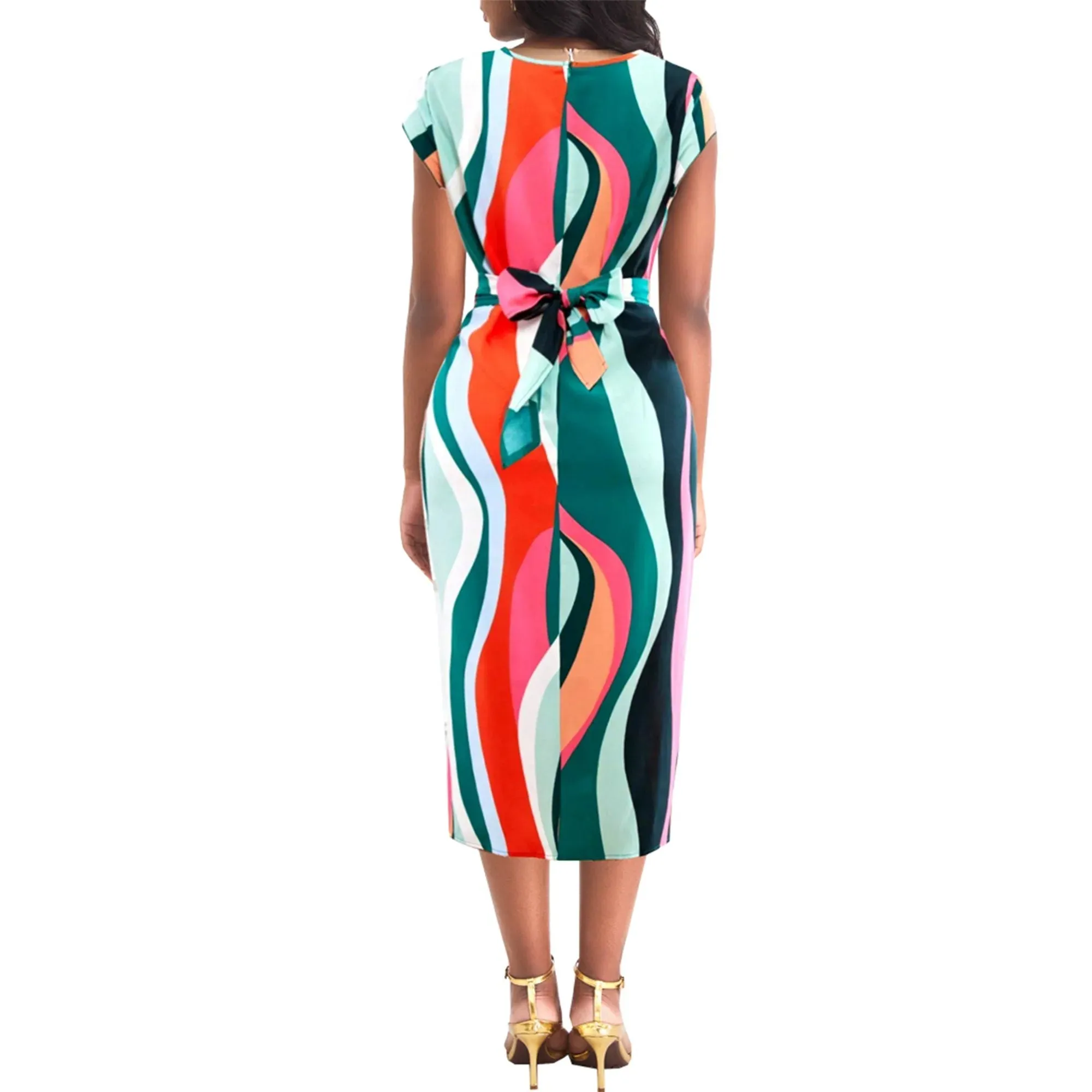 Women Abstract Printed Round Neck Dress