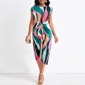 Women Abstract Printed Round Neck Dress