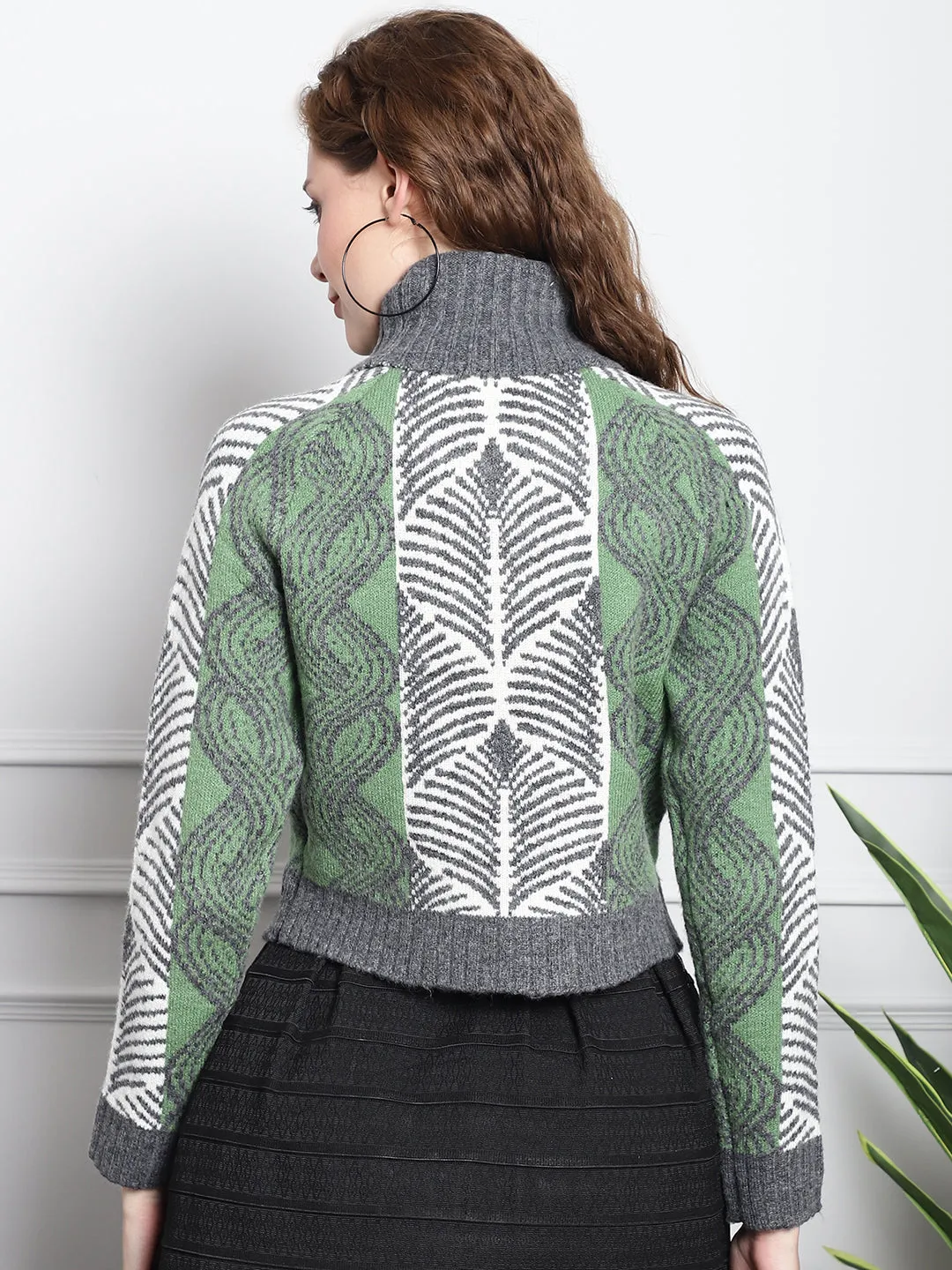 Women Dark Green High Neck Sweater