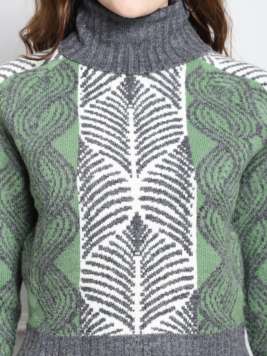 Women Dark Green High Neck Sweater
