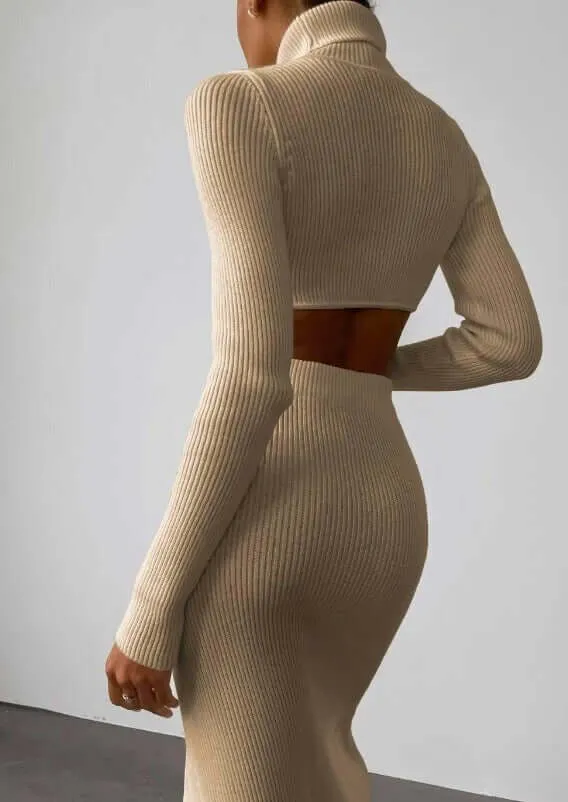 Women's Asymmetrical High-Neck Knitted Sweater Set