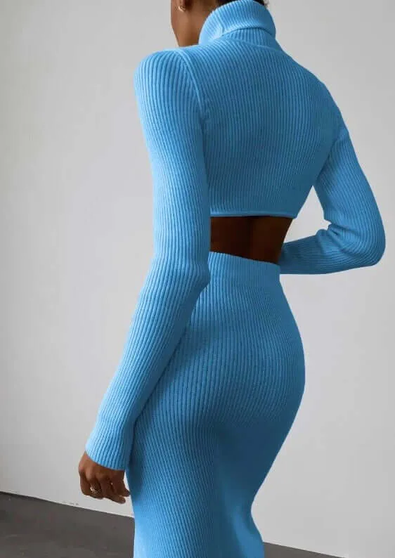 Women's Asymmetrical High-Neck Knitted Sweater Set