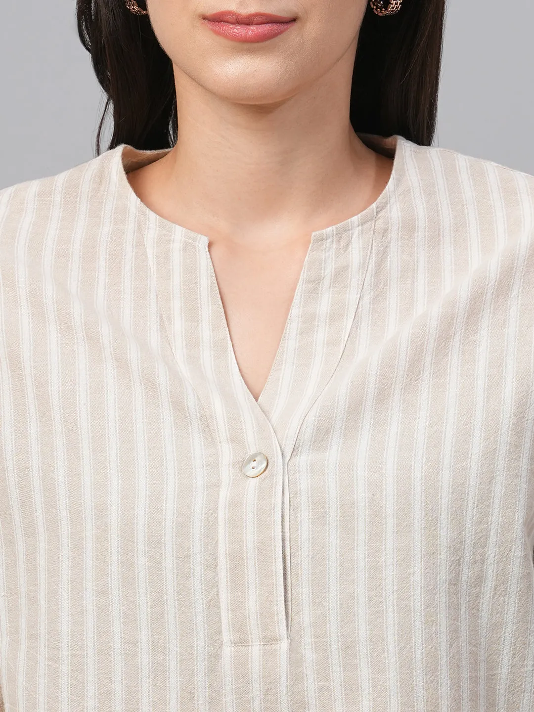 Women's Khaki Cotton Linen Regular Fit Blouse