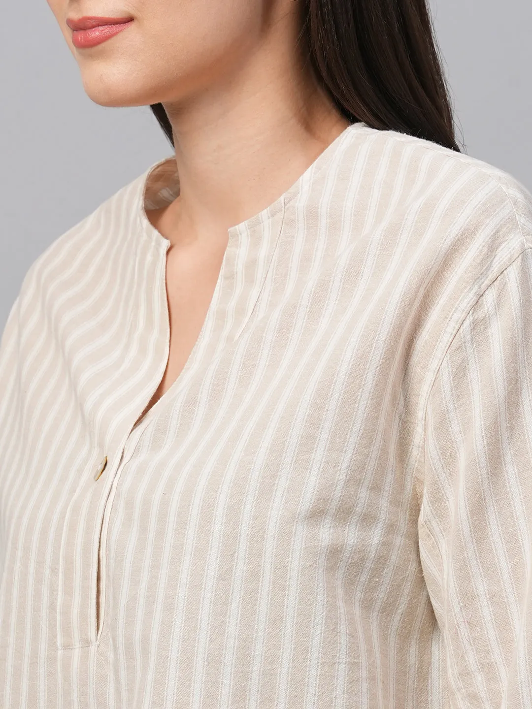 Women's Khaki Cotton Linen Regular Fit Blouse
