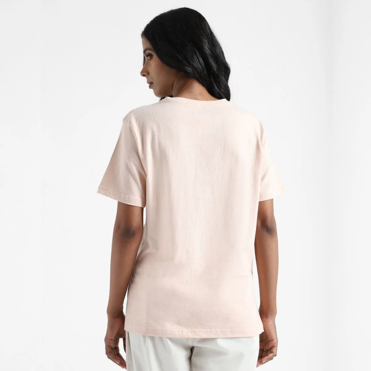 Women's Round Neck T-shirt | Soft Cotton | Comfort Fit | Flesh Pink