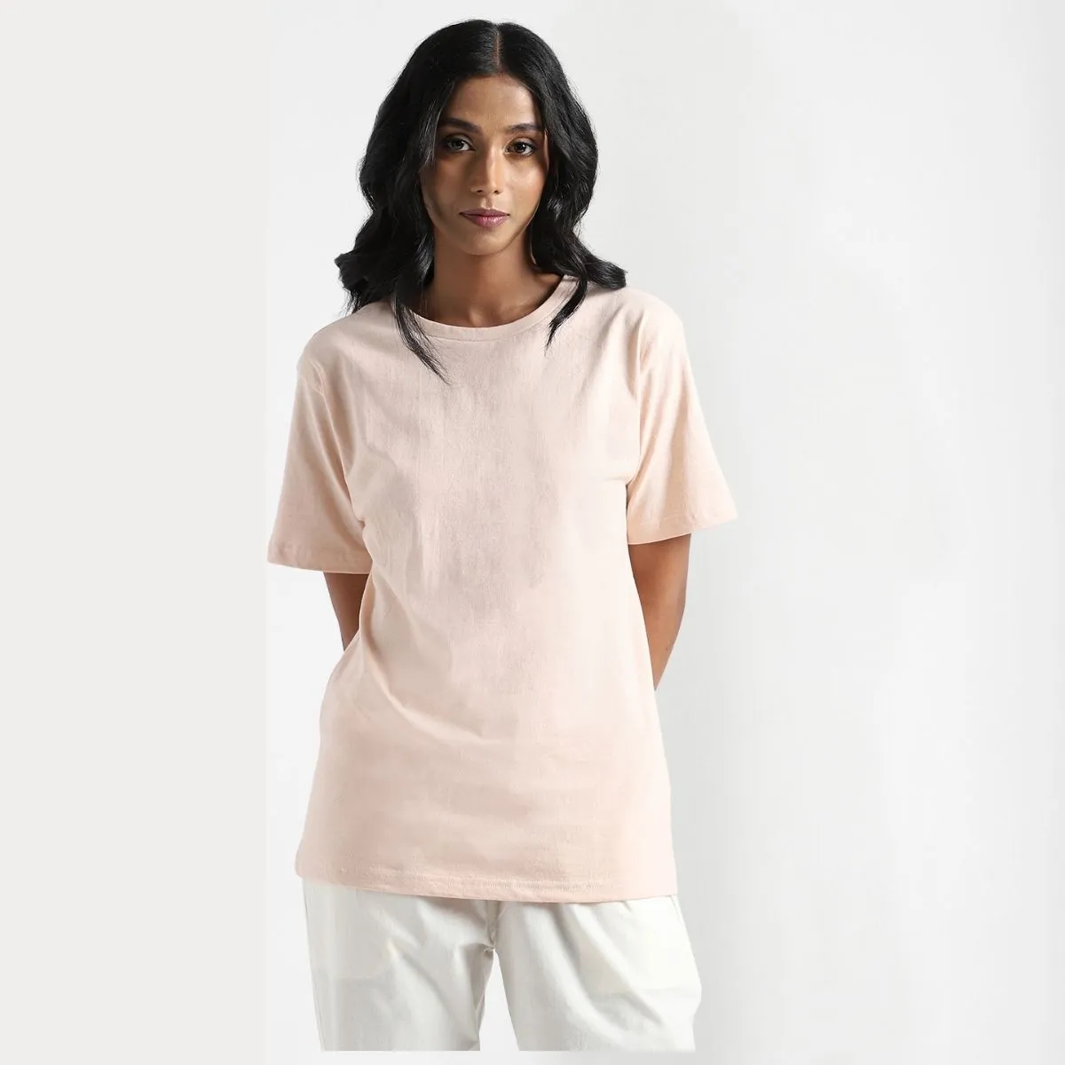 Women's Round Neck T-shirt | Soft Cotton | Comfort Fit | Flesh Pink